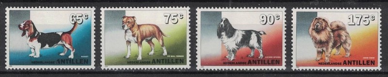 NETHERLANDS ANTILLES 1994 #709-712 MNH DOGS/basset/Pitbull/cocker spaniel/chowch