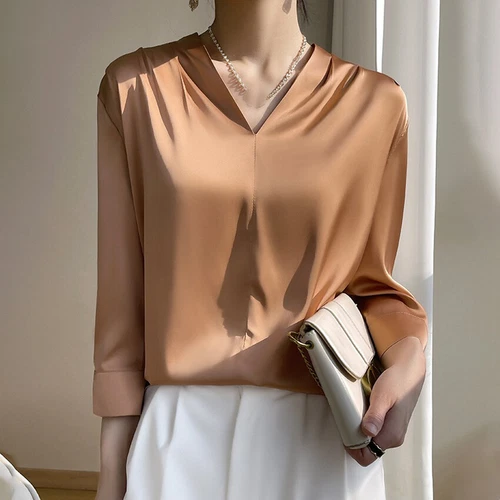 New Lady Women Long Sleeve Top 100% Pure Silk Overshirt Blouse Soft Shirt - Picture 8 of 22