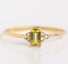 14k Gold Peridot Ring Solitaire Peridot Ring Baguette Peridot Ring