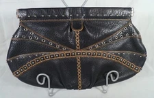 Cole Haan Village Grommet Wristlet Black Pebbled Leather Magnetic Closure Bag