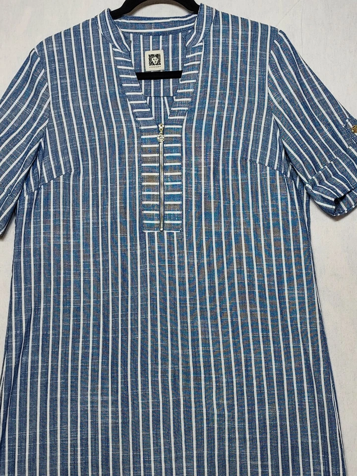 Vestido Camisa De Colección Anne Klein Talla 4 Azul Playa Vaina Costera Lagenlook Versátil Foto 3 de 4