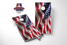 American Flag Wavy Cornhole Board Vinyl Wrap Skins Laminated Sticker Set Decal