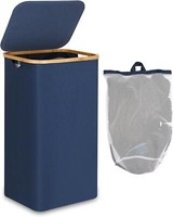 Efluky WäSchekorb Bambus Faltbar Xxl 100 Liter Blau Mit Henkel Und Tasche