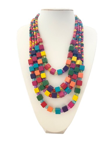 Damenkette Statement Halskette Lagenlook Holzkette Modeschmuck Bohemien Ibiza - Bild 2 von 10