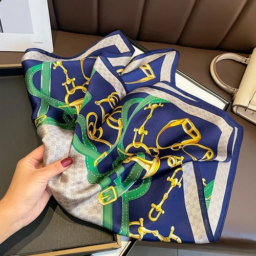 Bufanda 100 % seda mujer vintage pañuelo cuadrado pañuelo envolvente azul verde estribo 68 - Imagen 4 de 5