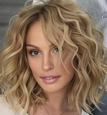 Women Messy Wavy Curly Rooted Blonde Mix Human Hair Blend Heat Ok Wigs Women