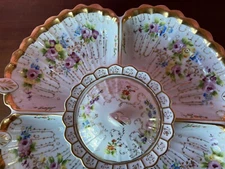 Antique Dresden Germany hand painted gilt divided dip serving tray Roses Gold