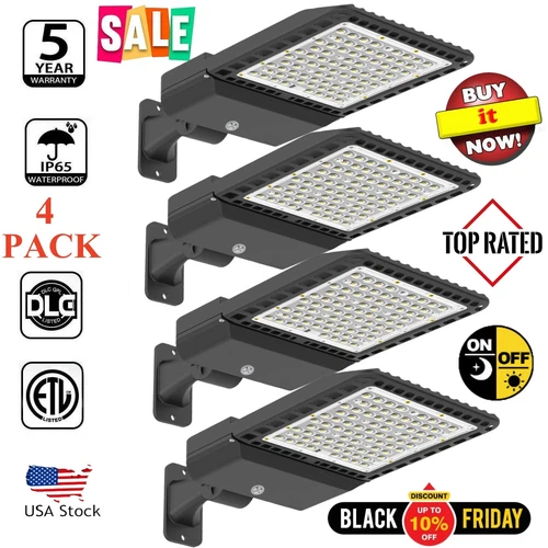 4pcs 300W LED Parking Lot Light Commercial Outdoor IP65 Shoebox Street Pole Lamp