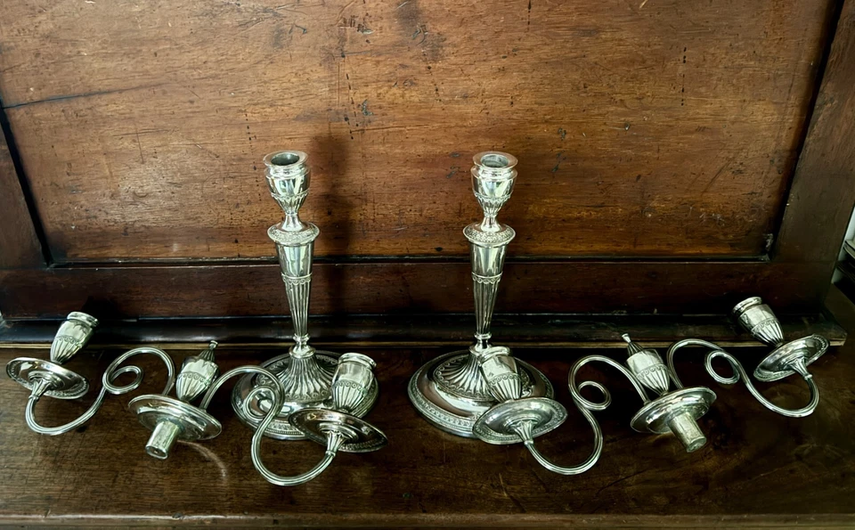 Pair Silver Candelabra Regency Empire Adam Colonial candlesticks candle holders - image 3 of 4