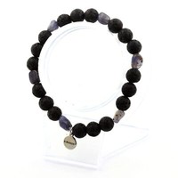 Armband Cordierit Iolith Aus Madagaskar + Perlen Lava 8 Mm. Made In Frankreich