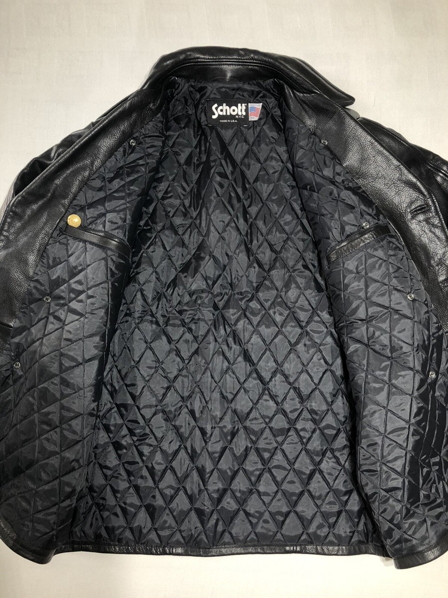 UNIQUE Schott USA Black Leather Peacoat Jacket Gold Buttons