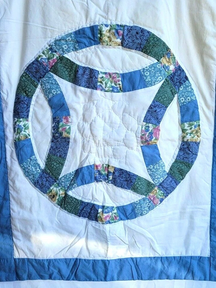 Juego de dos fundas de almohada acolchadas vintage estilo rústico diseño circular adornos azules Foto 2 de 4