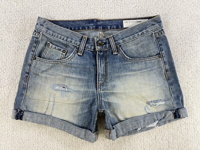 Rag Bone Rolled Distressed Jean Blue Denim Shorts Mini Cut Off