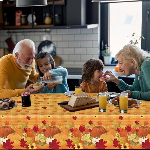 2 Pack Thanksgiving Tablecloth Fall Pumpkin Disposable Thanksgiving Table Cover - Picture 7 of 7