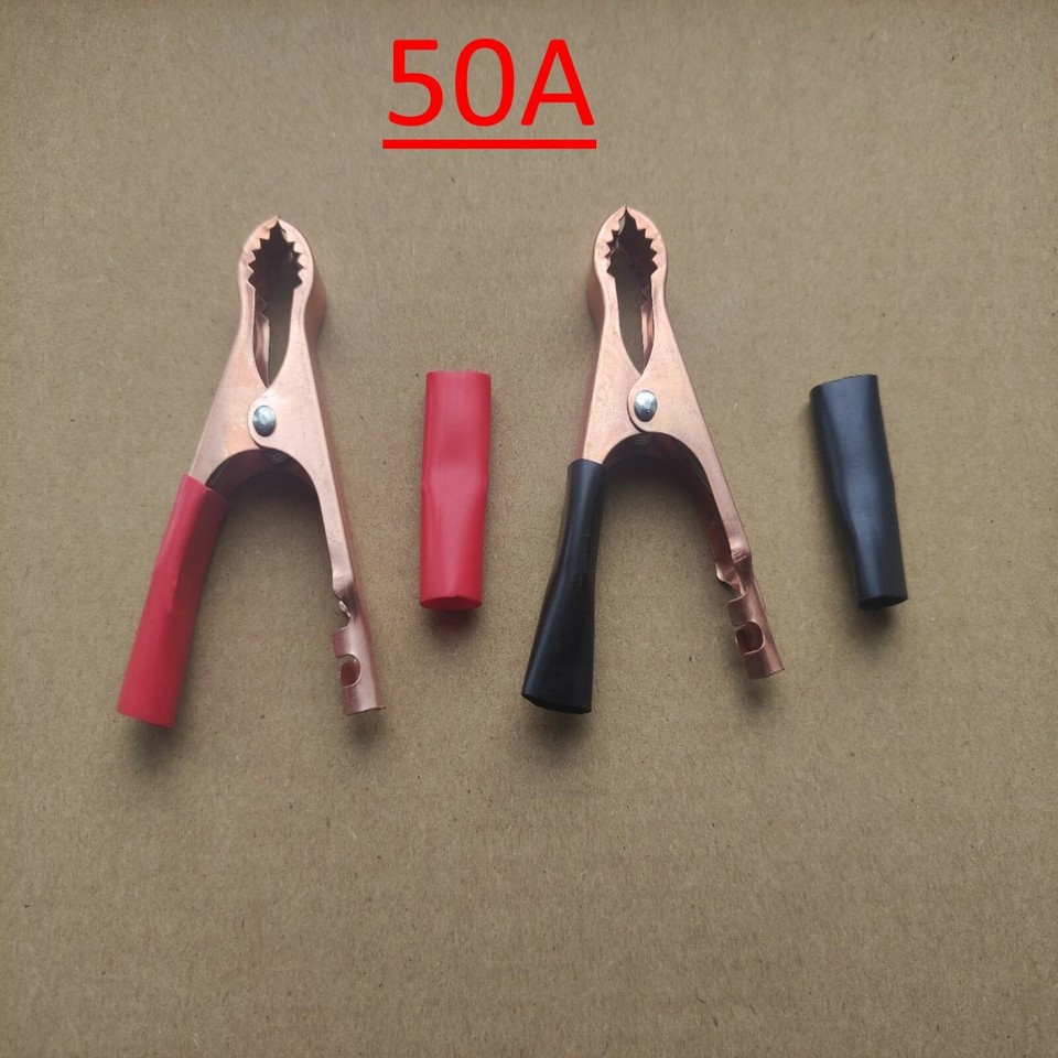 2-Pack Heavy Duty Insulated Crocodile Alligator Clips - 50A Rating For Battery & Electrical Testing