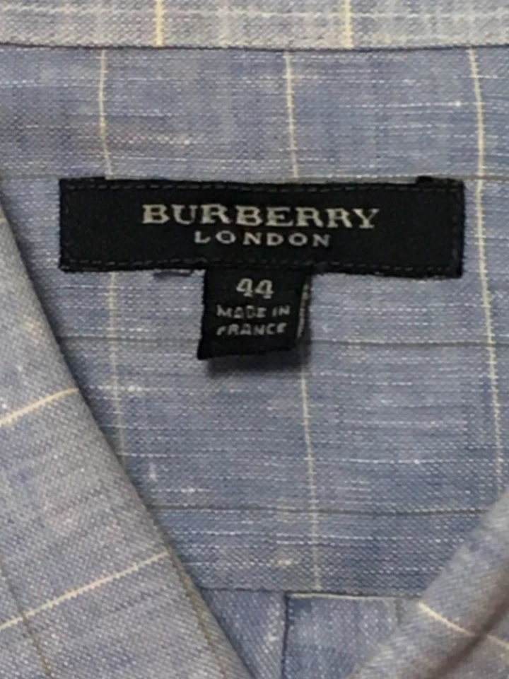 Camisa Burberry London Para Hombres Abotonada Azul Cuadros Lino Bolsillo Talla 44 Usada en Excelente Condición Foto 3 de 4