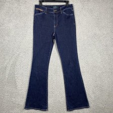 Lauren Ralph Lauren Women's 6 Flare Dark Wash Leather Detail Denim Jeans Stretch