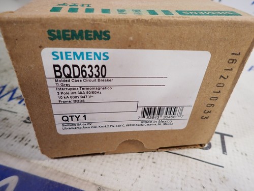 New Siemens BQD6330 3 pole 30 amp BQD6 600 volt Circuit Breaker - Picture 2 of 2