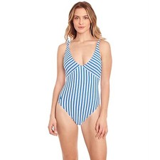 Polo Ralph Lauren L3570 Womens Blue Coastal Stripe Splice Swimsuit Size Medium