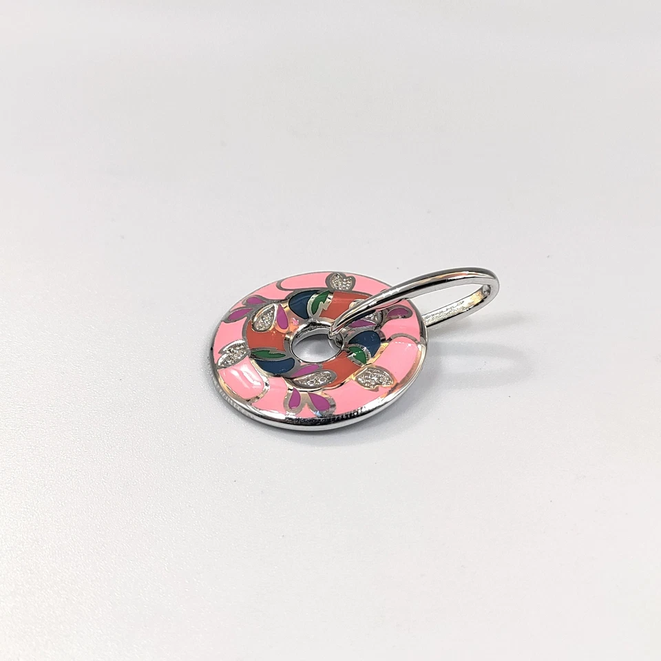 Colgante círculo esmaltado rosa bebé plata maciza 925 enchapado en rodio joyería hecha a mano Foto 3 de 4