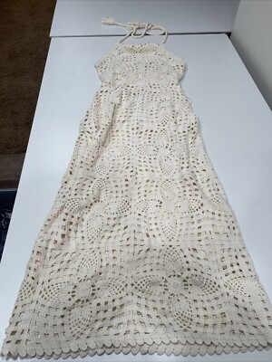 House Of Harlow 1960 Crochet Halter Neck Backless Dress Ivory S