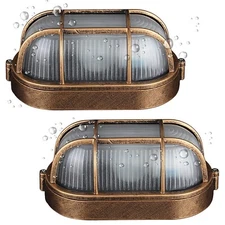 2 Pack Outdoor Oval Wall Lights, 8.3" Nautical Bulkhead Light, Flush Mount fo...