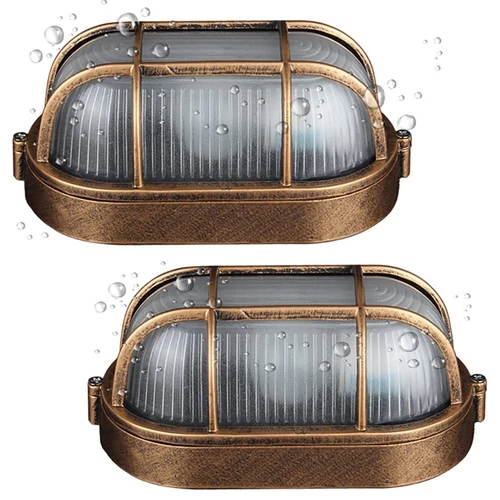 2 Pack Outdoor Oval Wall Lights, 8.3" Nautical Bulkhead Light, Flush Mount fo...