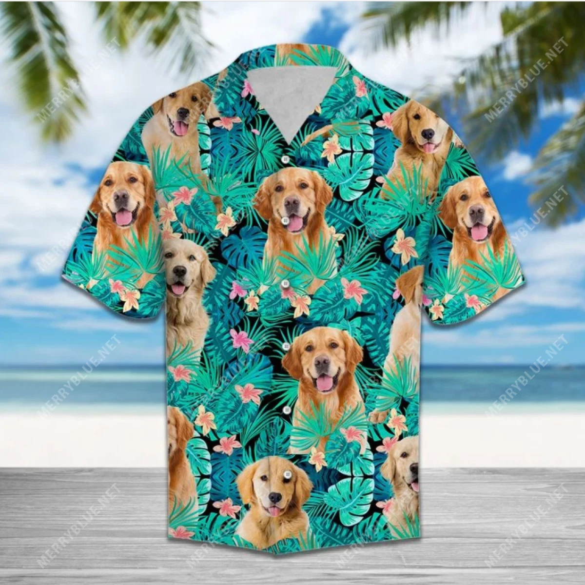 3D Golden Retriever Hide And Seek Unisex Hawaiian Shirt Full Size