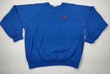 Vintage 1980s - 90s Adidas Royal Blue Sweatshirt W/ Red Embroidered Trefoil M/L