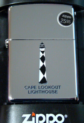 Cape Lookout Lighthouse Zippo MIB  Harkers, North Carolina Polished Chrome  2007