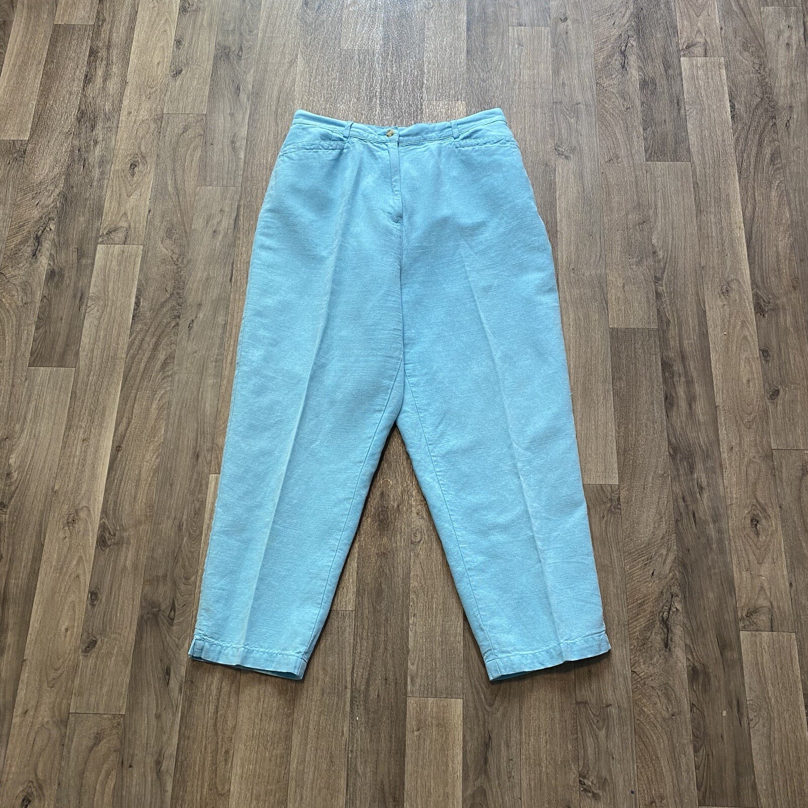 Talbots Trousers Size Small Light Blue Linen Cotton High Waisted