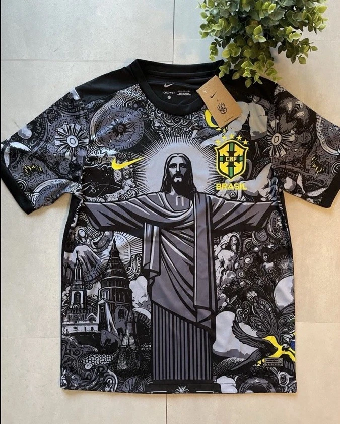 Maglia Calcio Brasile,Special Edition Cristo Redentore,jesus Jersey Brazil Gesù - Image 3 of 4