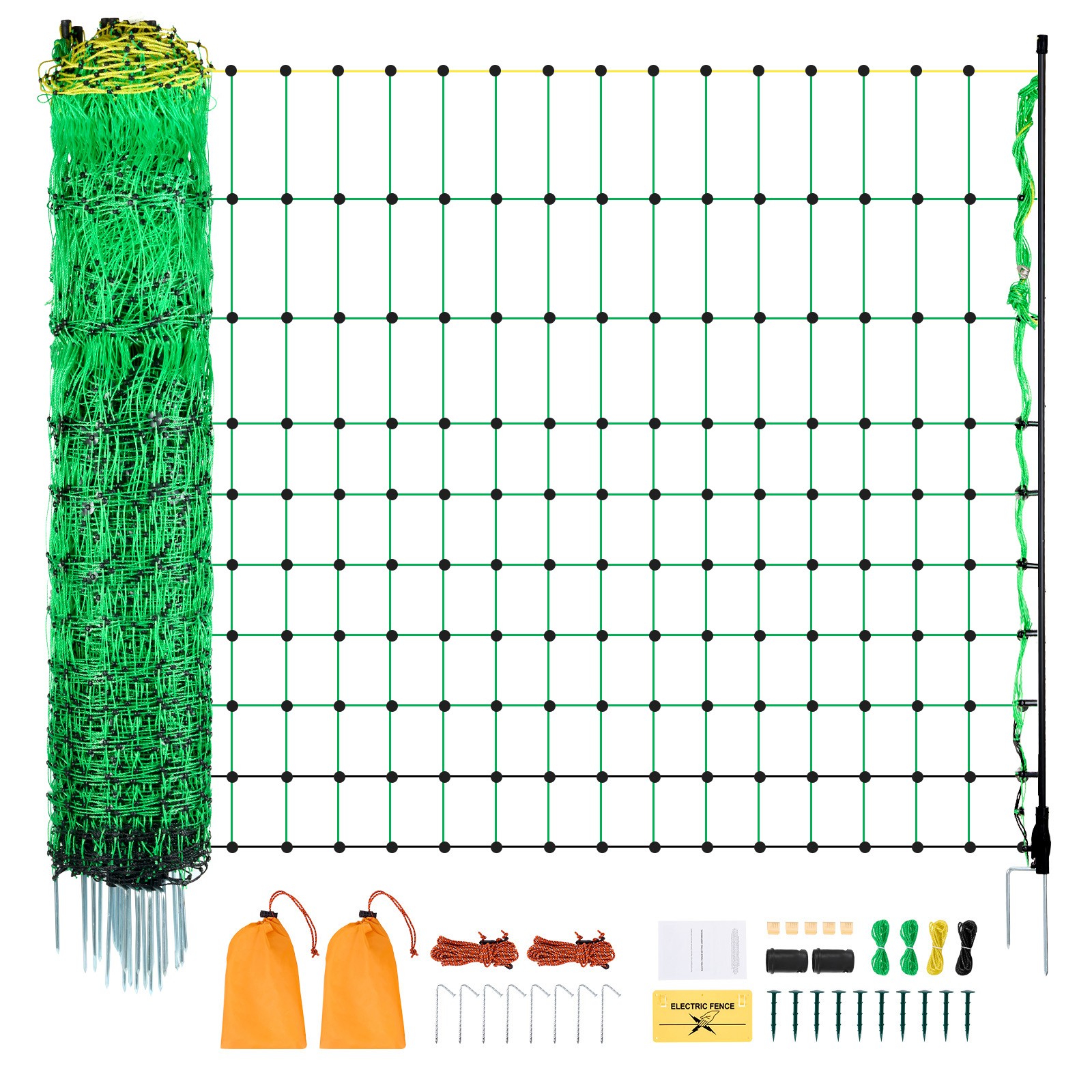 Electric Netting Fence Kit Sheep Cattle Fencing 35.4"H x 164'L with Posts Spikes