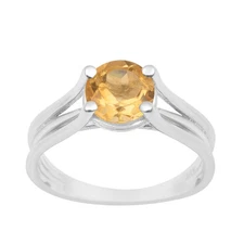 Solitaire 8MM Round Shape Citrine 925 Sterling Silver Stackable Women Ring Sz.7