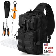 6 Pcs Fishing Tackle Bag Backpack with Rod Holders, Tackle Box, Fishing Black