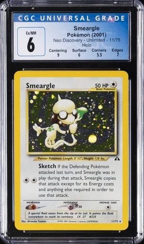 2001 POKEMON NEO DISCOVERY UNLIMITED HOLO #11 SMEARGLE CGC 6