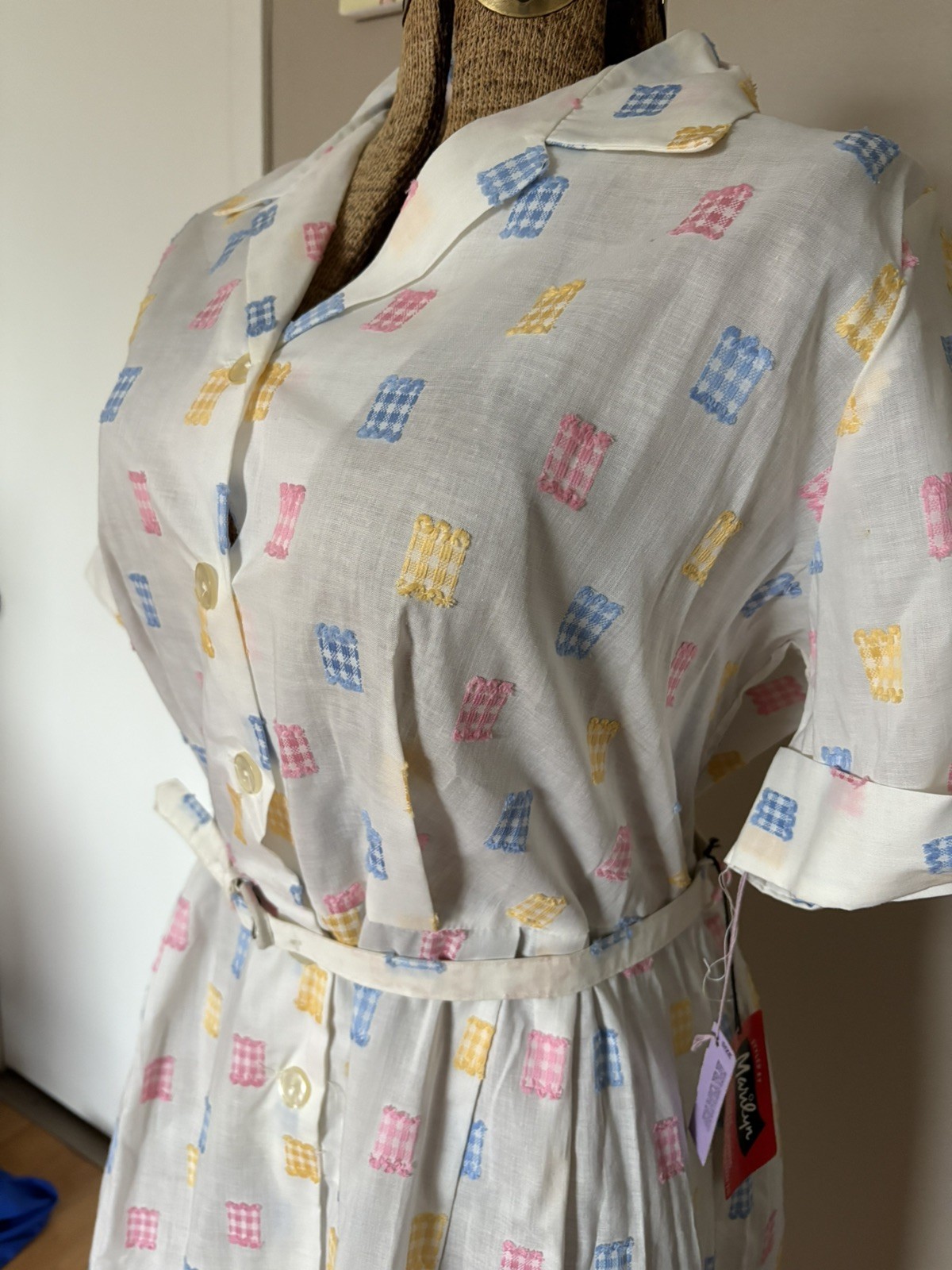 PLUS SIZE VTG 50s Patchwork Gingham Shirtwaist dr… - image 2