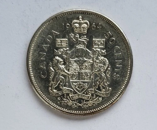 1964 CANADA SILVER 50 CENT - EF/AU - QUEEN ELIZABETH II HALF DOLLAR #645