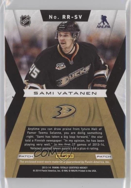 2013-14 Totally Certified Rookie Roll Call Gold /25 Sami Vatanen #RR-SV Patch RC - Image 2 of 2