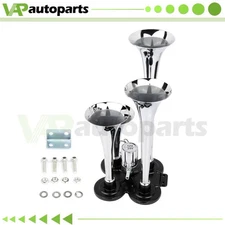12V 150 DB 4/Quad Trumpets Deep LOUD Train Air Horn Kit For Car Lorry Boat