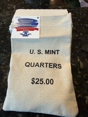 2026 D SQC Mayflower Compact Quarters, U S Mint 100-Coin Bag,