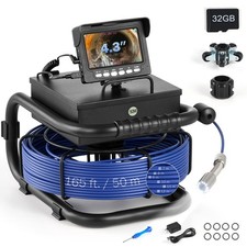 Zelcan 4.3 in. Sewer Camera w 50m/165ft Meter Counter Drain Pipe Camera 32GB DVR