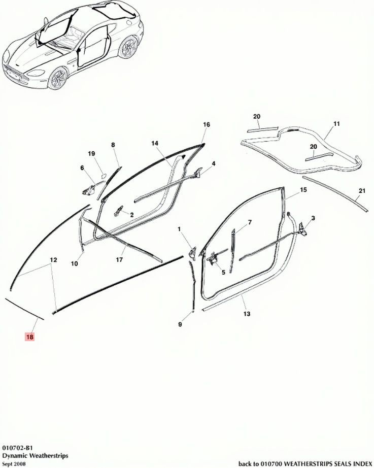06-16 ASTON MARTIN V8 VANTAGE CONVERTIBLE FRONT WINDSHIELD BODY DOOR SEAL OEM