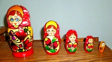Vintage Russian Wooden Nesting Dolls (Barbuska Matryuoshka) 6" and smaller