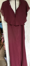 JJ's House Burgundy Chiffon V-Neck Flutter Sleeve Maxi Dress Lined US 12