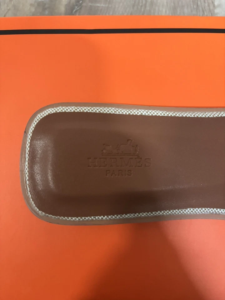 HERMÈS Oran sandales claquettes femme cuir marron à enfiler EU 38 - Photo 3/4