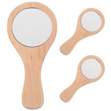 3Pcs Compact Portable Handheld Mirrors with Wooden Design for Travel and Purse