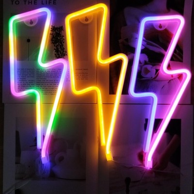 3 Pack Lightning Neon Sign Wall Decor,USB&Battery Powered Bolt Game Neon Ligh...
