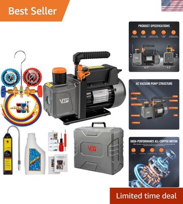Professional Manifold Gauge Kit with 4.5 CFM Vacuum Pump & Trifold Storage Case