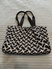Diane von Furstenberg DVF Black White Abstract Print Duffle Bag Tote